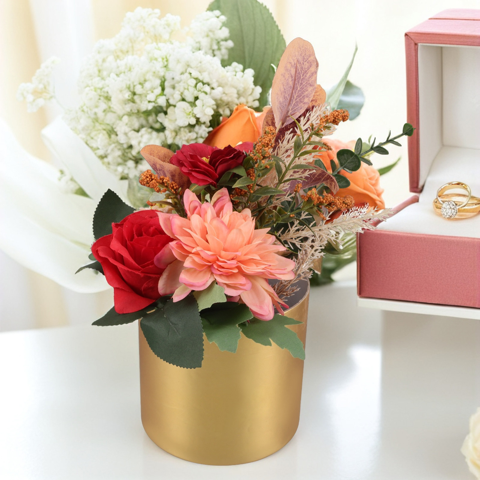 Bouquet Holder Foam - Eleganckie okrągłe pudełko z motywem kwiatowym,